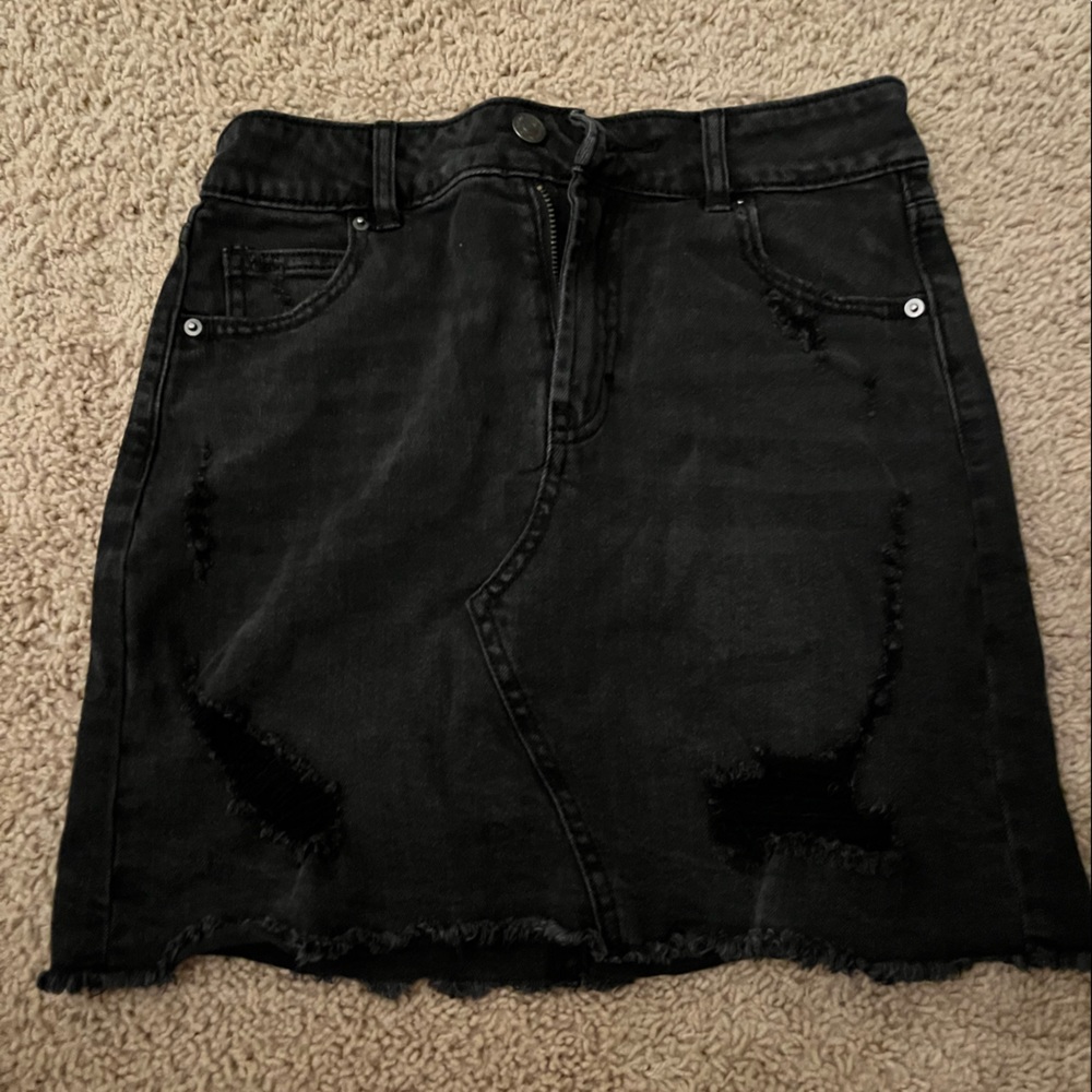 Black ripped midi skirt